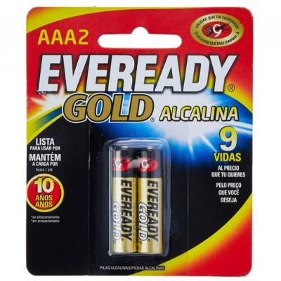 Pilha AAA2 Alcalina Gold Palito Cartela com 2 Pilhas 1,5vcc Eveready