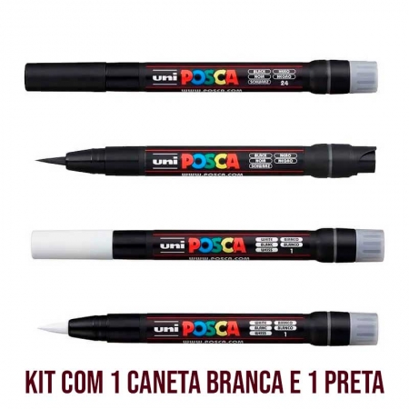 Kit Caneta Posca Ponta Pincel (brush) Pcf-350 Branco / Preto