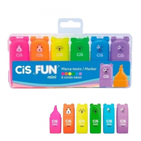 Marca Texto Cis Fun Mini Neon -  Estojo com 6 Cores