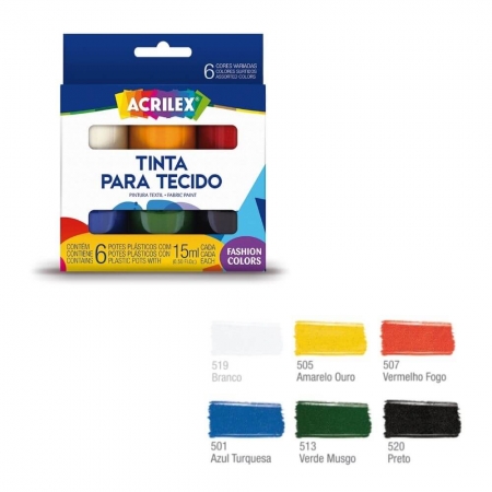 Tinta para tecido Acrilex Fashion Colors Caixa com 6 cores