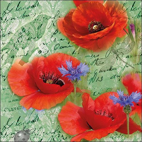 Pct. De Guardanapos Ambiente 20 Un. Ref. 13314210 - Painted Poppies Green - Flor