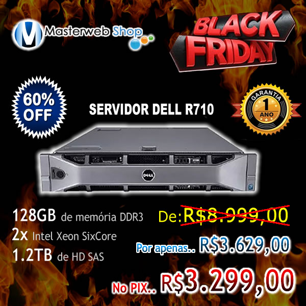 Servidor Dell R710 - 2x Six - 128GB DDR3 - 2x 600GB de HD SAS - Black Friday