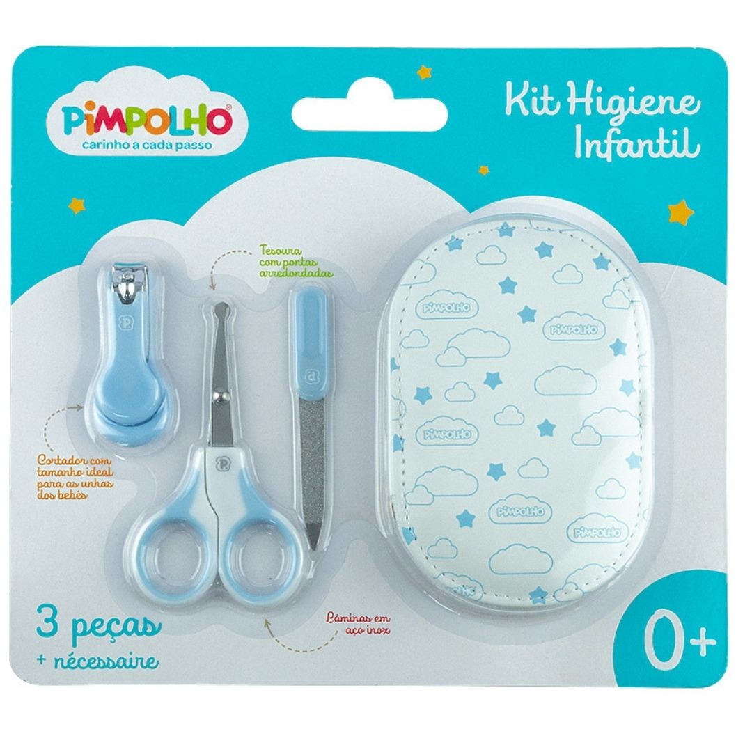Kit Higiene Pimpolho 3 Peças C/ Necessaire Masculino Azul