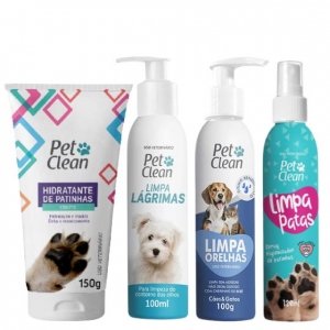 Combo Hidratante Patinhas + Limpa Patas + Limpa Ouvidos +  Limpa Lágrimas para Cães e Gatos