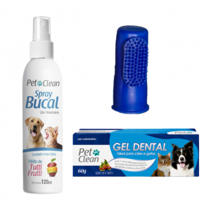Combo Kit Higiene Dental Pasta Dental + Spray Bucal para Cães e Gatos + Dedeira 