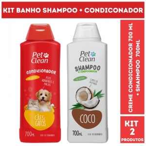 Creme Condicionador + Shampoo 700mL Pet Clean para Cães e Gatos