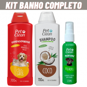 Shampoo 700 mL + Perfume + Creme Condicionador Pet Clean 700 mL para Cães e Gatos
