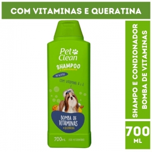 Shampoo e Condicionador Bomba de Vitaminas Pet Clean 700 mL para Cães e Gatos