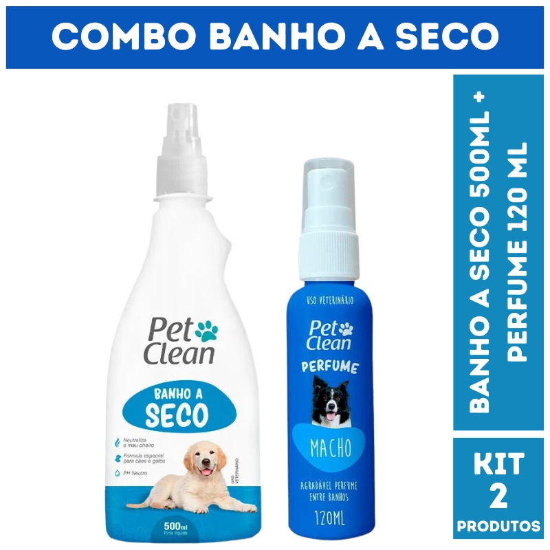 Banho a Seco Spray Pet Clean 500 mL + Perfume 120 mL para Cães e Gatos