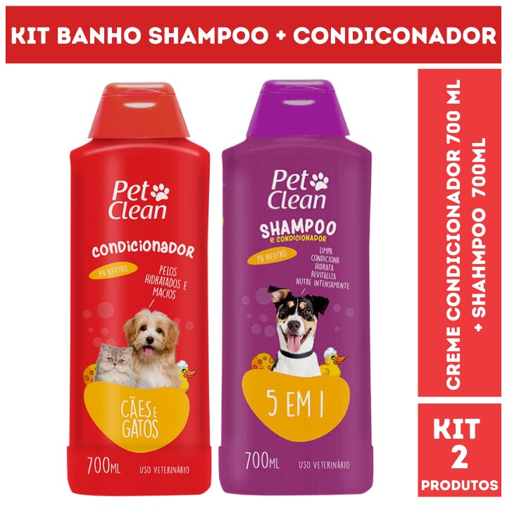 Creme Condicionador + Shampoo 700mL Pet Clean para Cães e Gatos