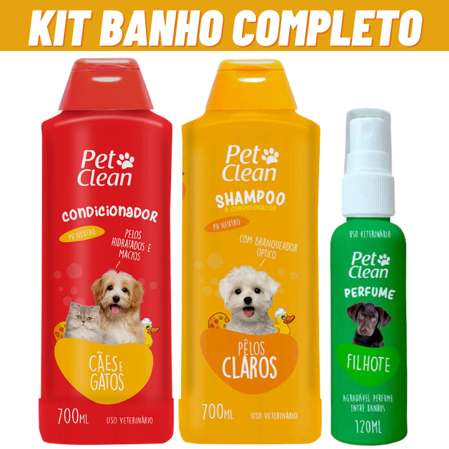 Shampoo 700 mL + Perfume + Creme Condicionador Pet Clean 700 mL para Cães e Gatos