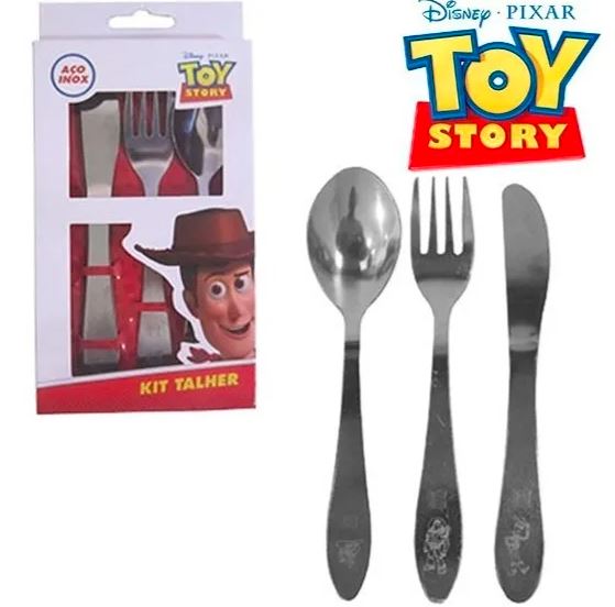 Conjunto De Talher Infantil De Inox Toy Story Com 3 Peças